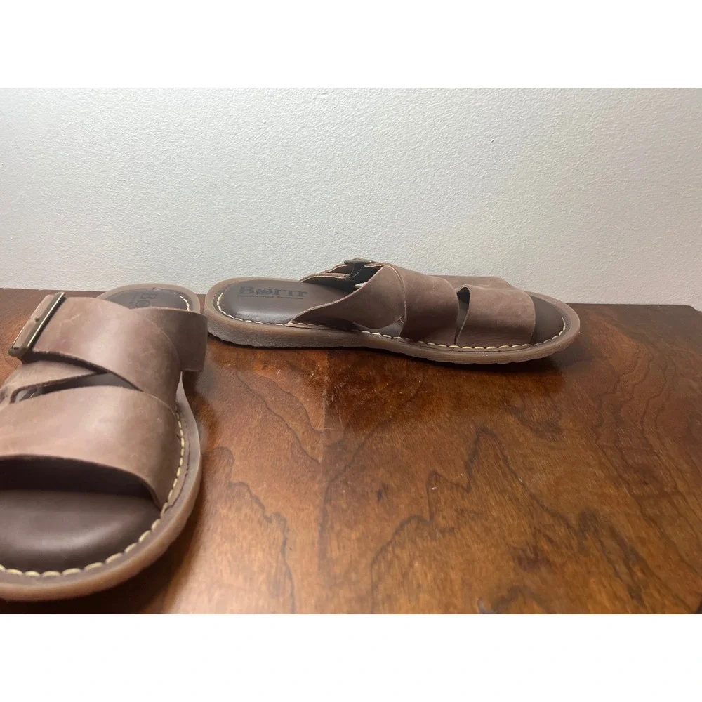 Born Men's Leather Slide Sandals Brown Size 9 Buckle Strap Comfort Fit